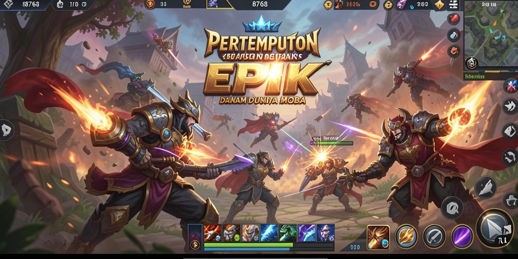 Screenshot utama 8768 menampilkan pertarungan epik dalam permainan MOBA.