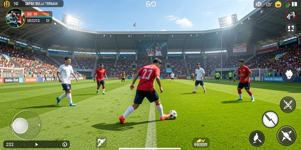 Tangkapan layar MPO2121 menampilkan aksi pertandingan sepak bola yang seru.