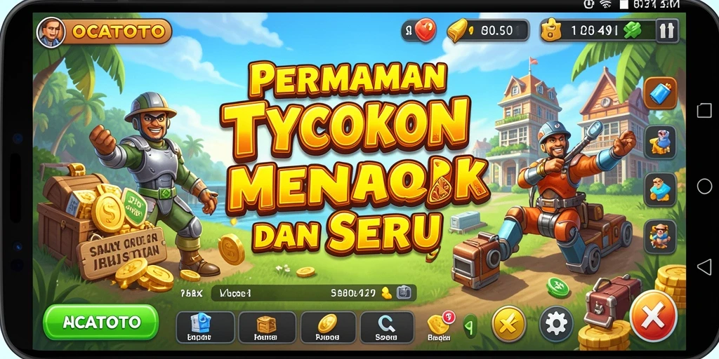 Screenshot permainan OCATOTO menampilkan keseruan membangun kerajaan bisnis.