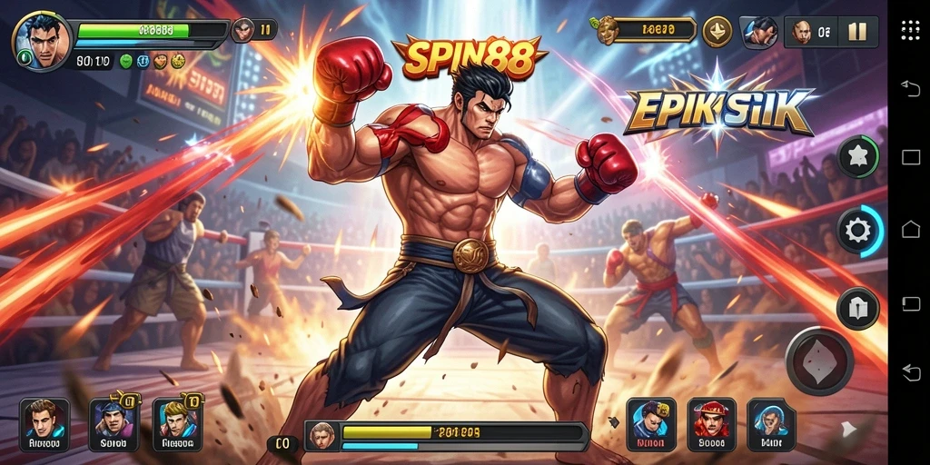 Tampilan layar permainan SPIN88 dengan aksi pertarungan yang seru dan grafis yang menakjubkan.