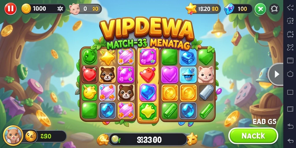 Screenshot gameplay VIPDEWA yang menunjukkan tantangan Match-3.